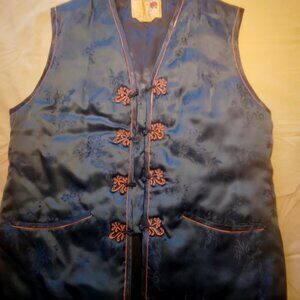 Vintage Chinese Vest Adult XL Peony blue Traditional Chinese - Shanghai China